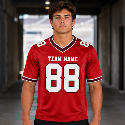 Personalized Crimson Legacy Football Jersey – Custom Name & Number Game Day Shirt - GFN01FJ003