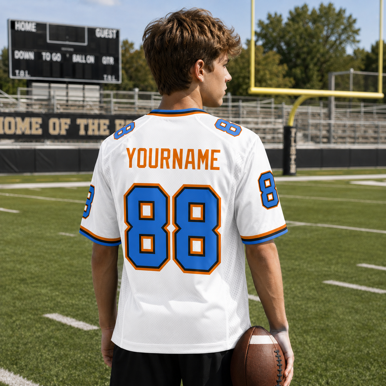 Personalized Blue Blaze Football Jersey – Custom Name & Number Game Day Shirt - GFN01FJ004