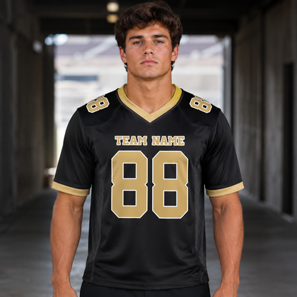 Personalized Midnight Gold Football Jersey – Custom Name & Number Game Day Shirt - GFN01FJ001
