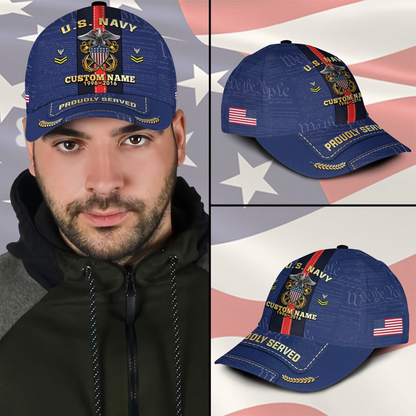 Personalized U.S. Navy Service Cap – Custom Name, Rank & Years of Service