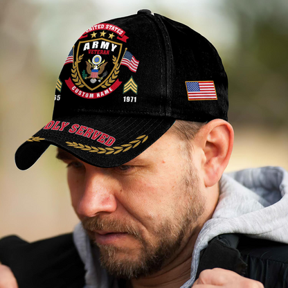 Personalized U.S. Army Veteran Cap – Custom Name, Rank & Years of Service