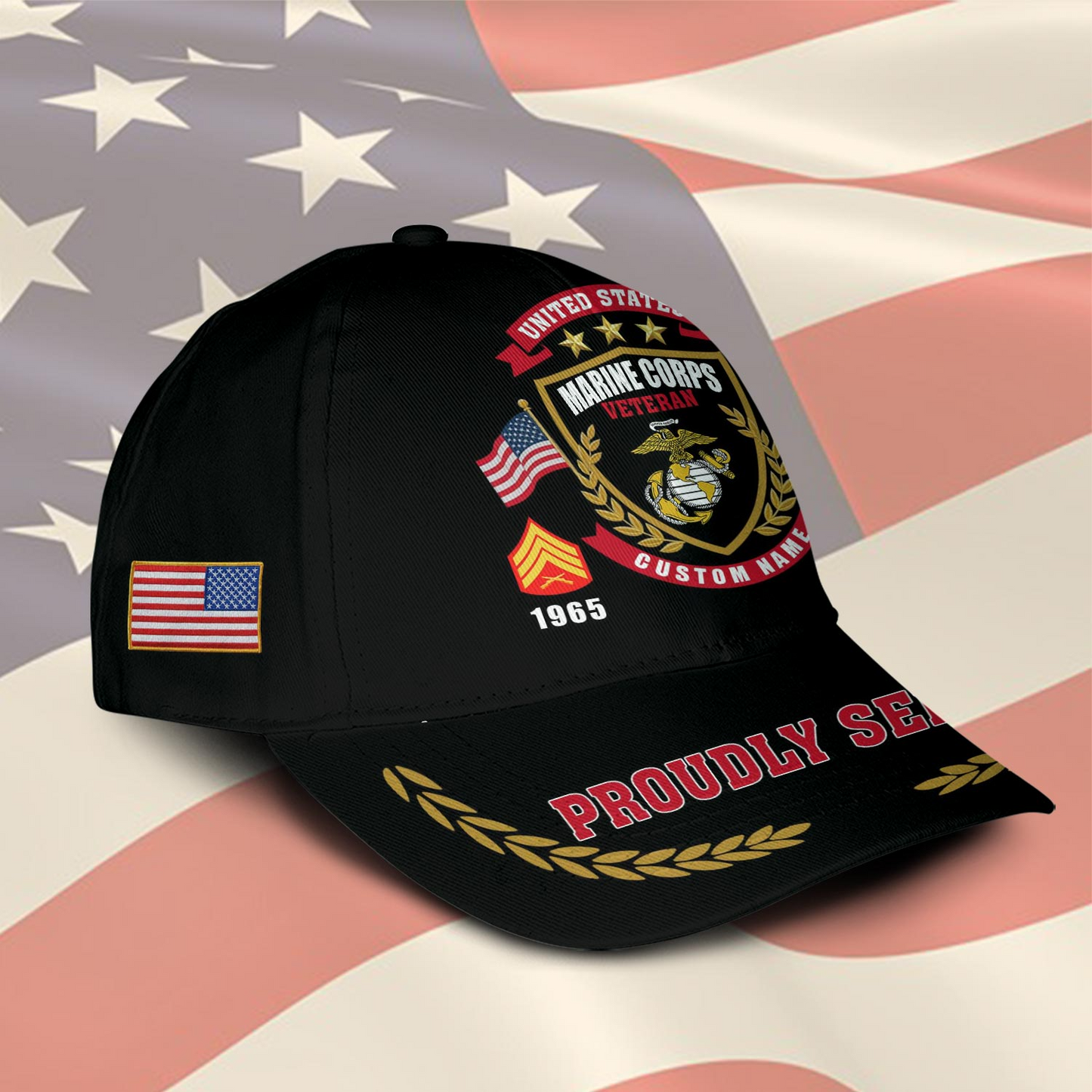 Personalized U.S. Marine Corps Veteran Cap – Custom Name, Rank & Years of Service