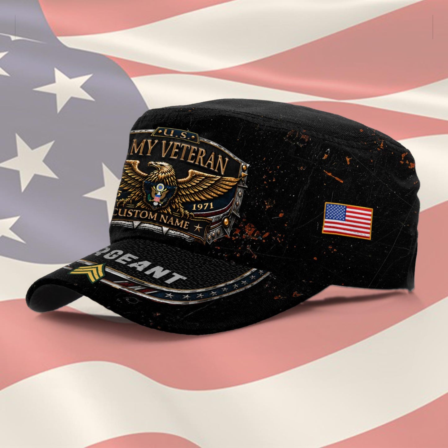 Personalized Military Veteran Hat – Custom Name, Rank & Service Years