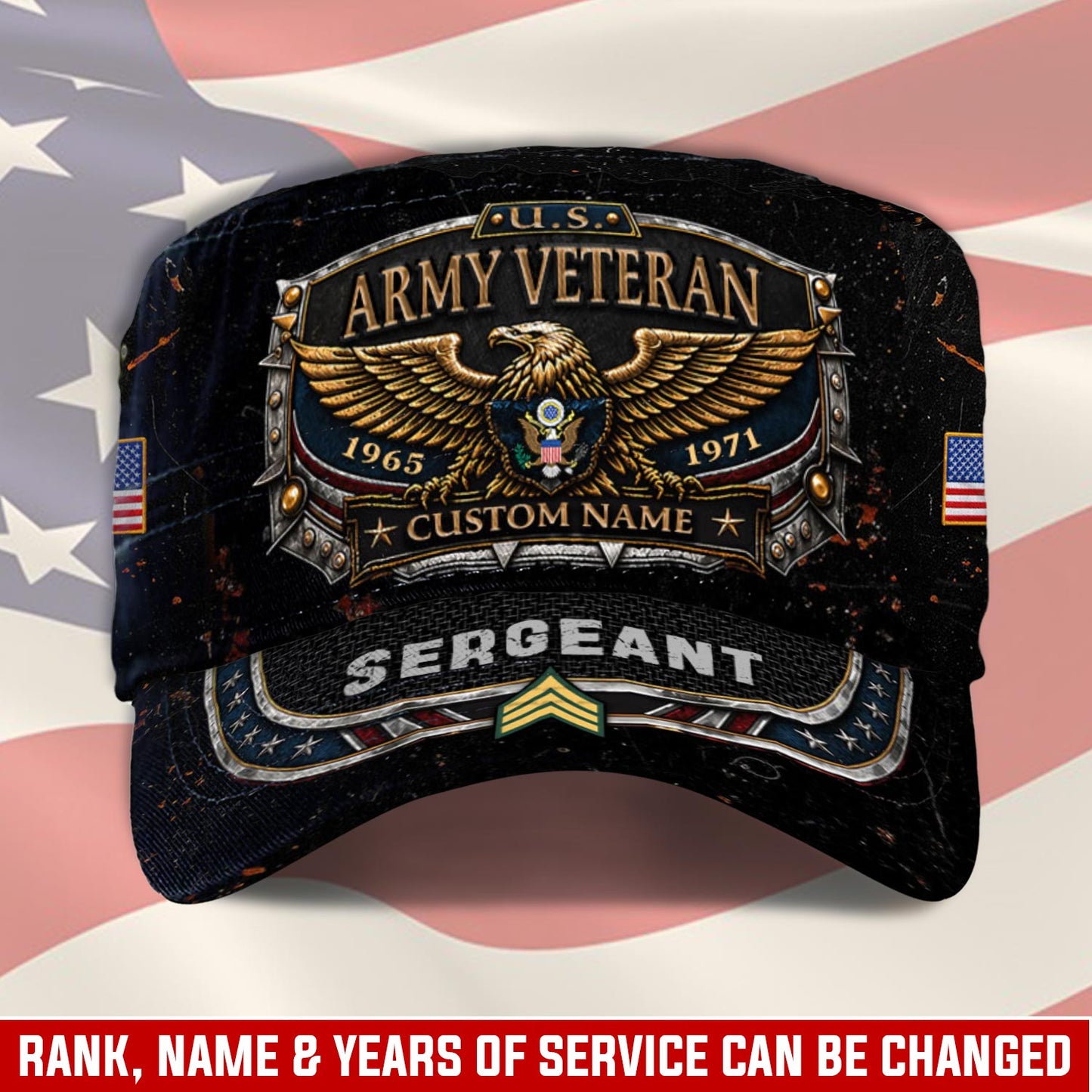 Personalized Military Veteran Hat – Custom Name, Rank & Service Years