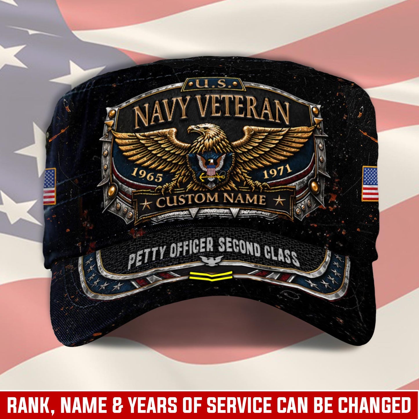 Personalized Military Veteran Hat – Custom Name, Rank & Service Years