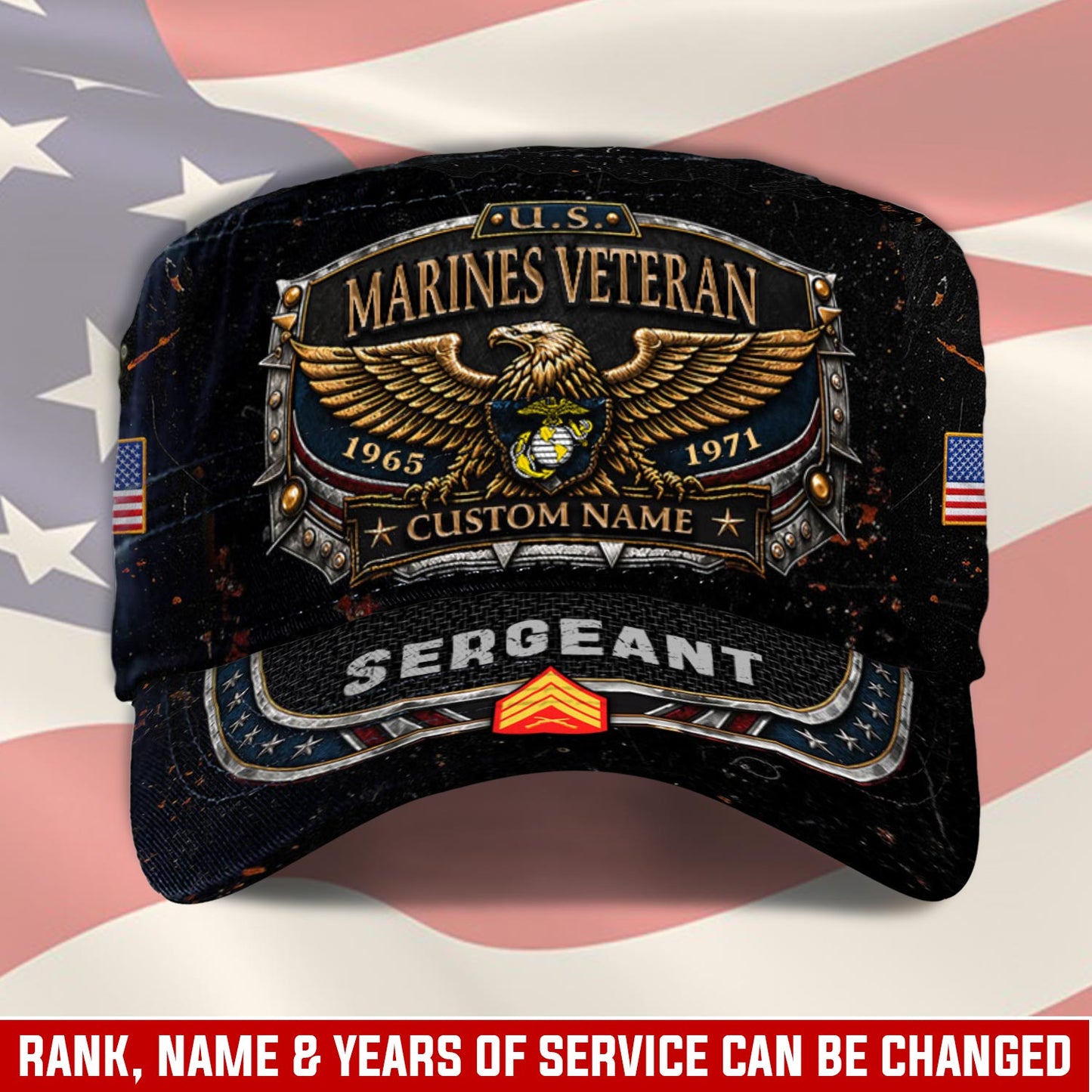 Personalized Military Veteran Hat – Custom Name, Rank & Service Years