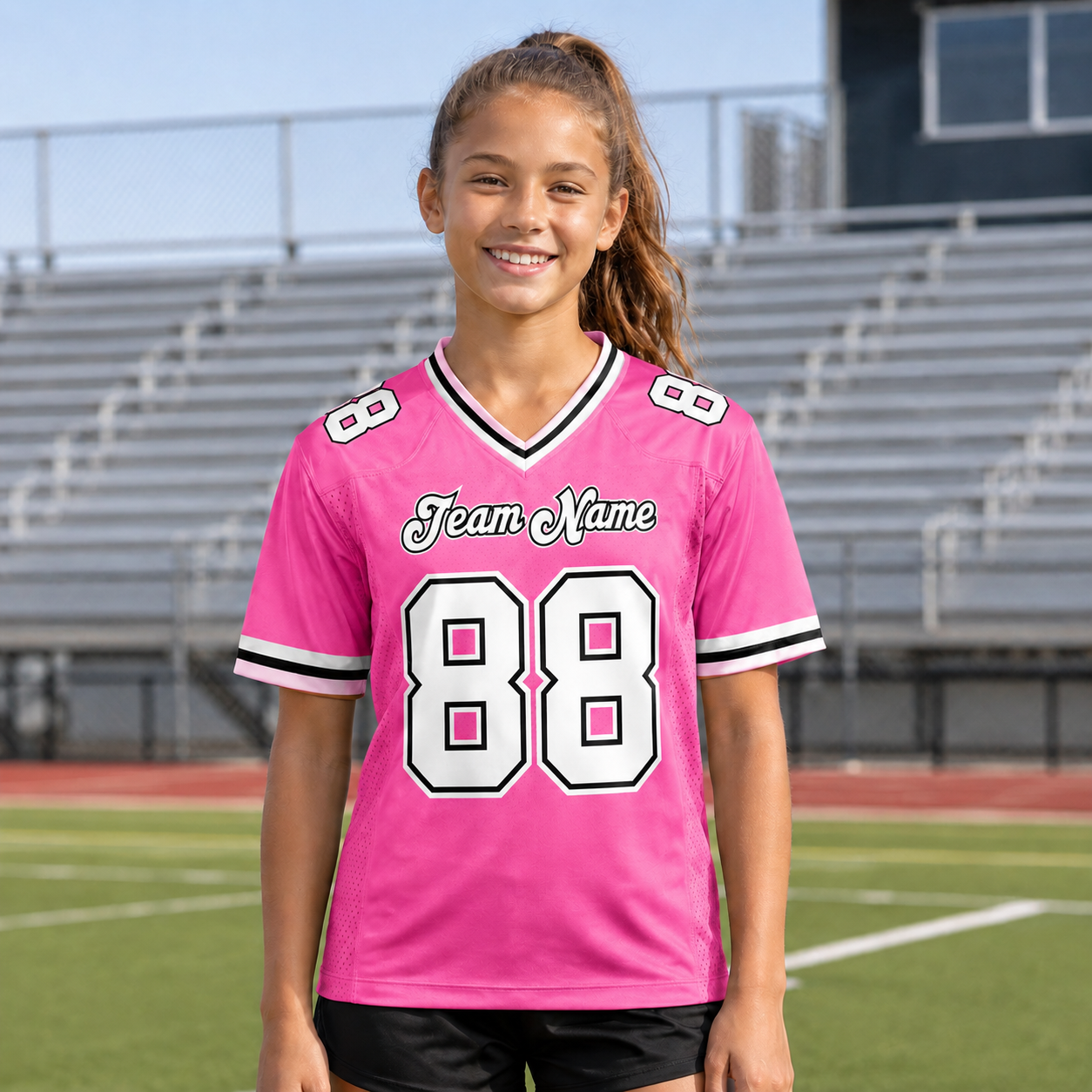 Personalized Pink Thunder Football Jersey – Custom Name & Number Game Day Shirt- GFN01FJ005