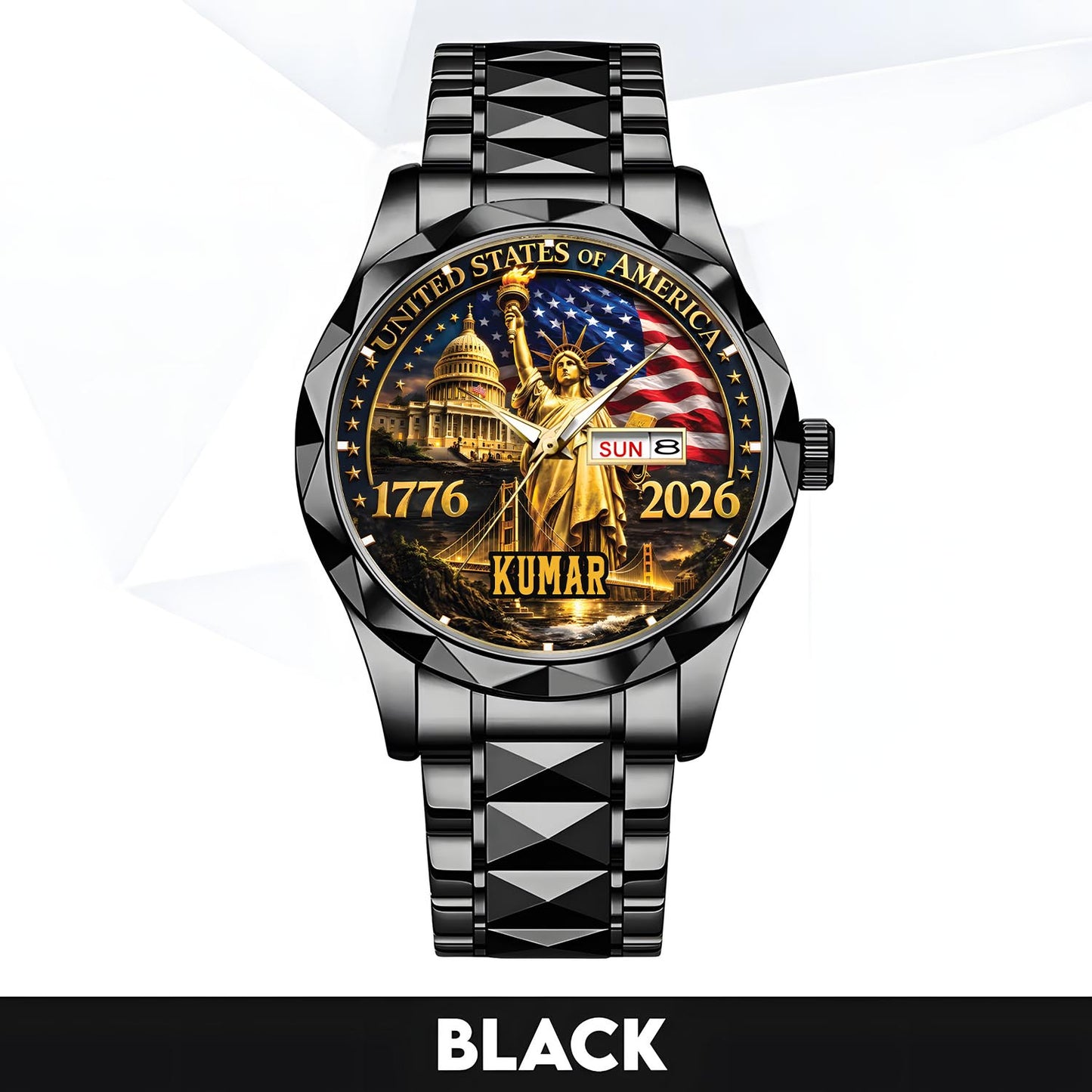 KUMAR - TC01WT004 - Liberty Statue & Flag Customized America 250th Anniversary Watch