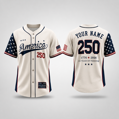 Personalized Freedom Stars 250 Baseball Jersey – Custom Name America Anniversary Shirt - GFN01BJ001