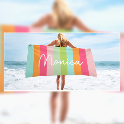 Personalized Pastel Stripe Beach Towel – Custom Name Quick-Dry Summer Towel
