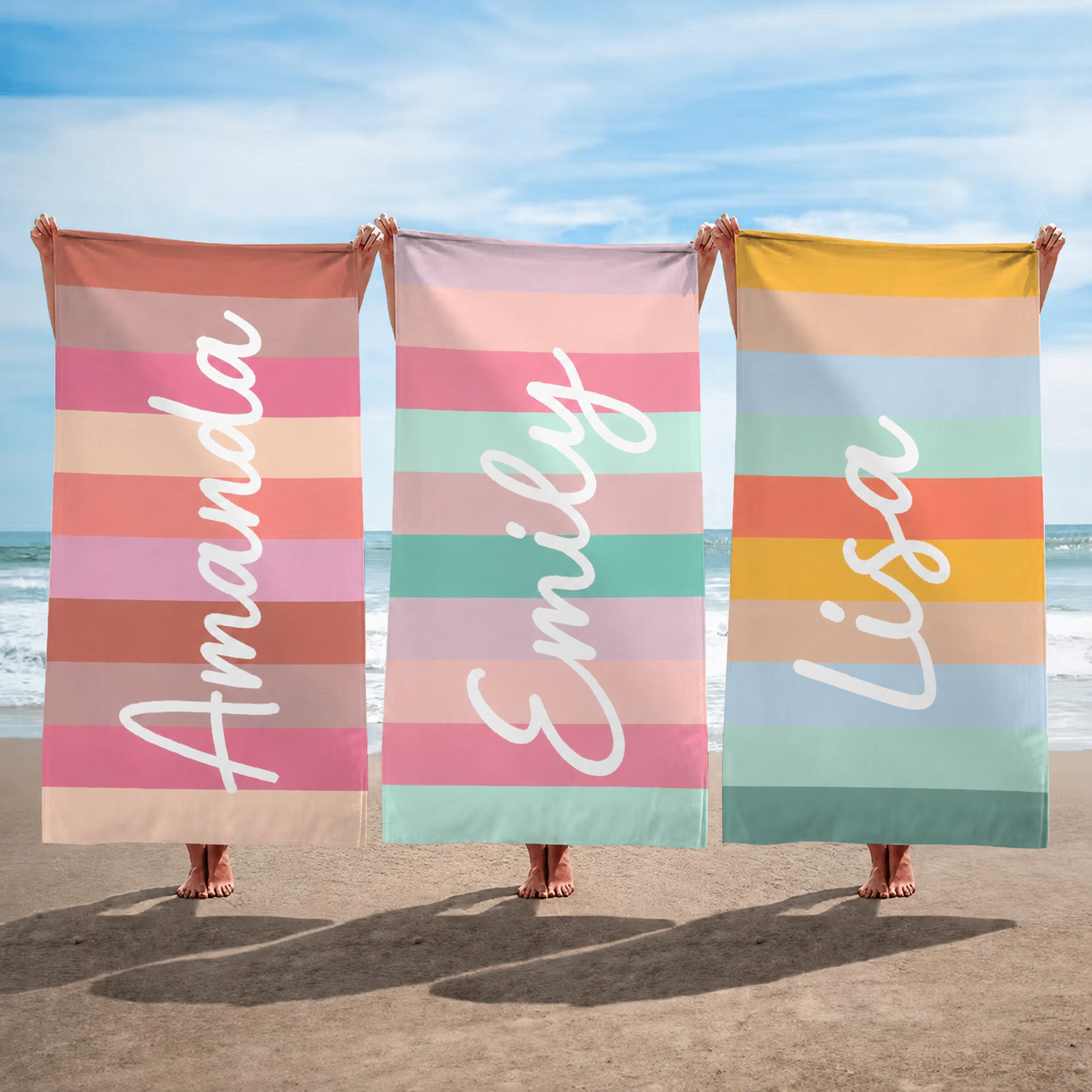 Personalized Pastel Stripe Beach Towel – Custom Name Quick-Dry Summer Towel