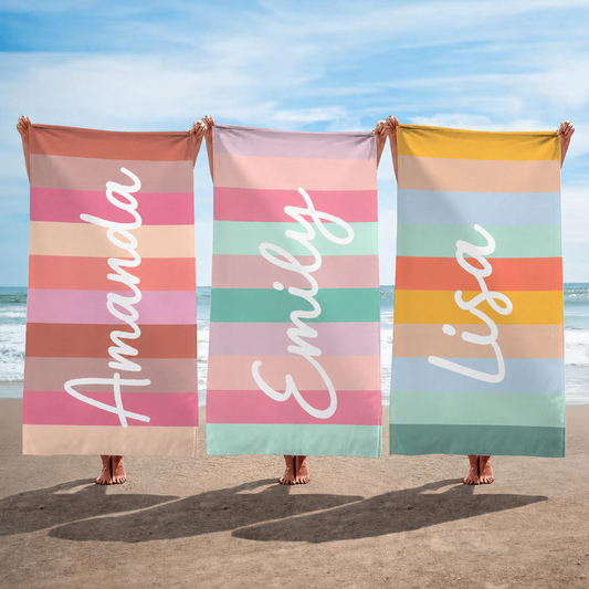 Personalized Pastel Stripe Beach Towel – Custom Name Quick-Dry Summer Towel