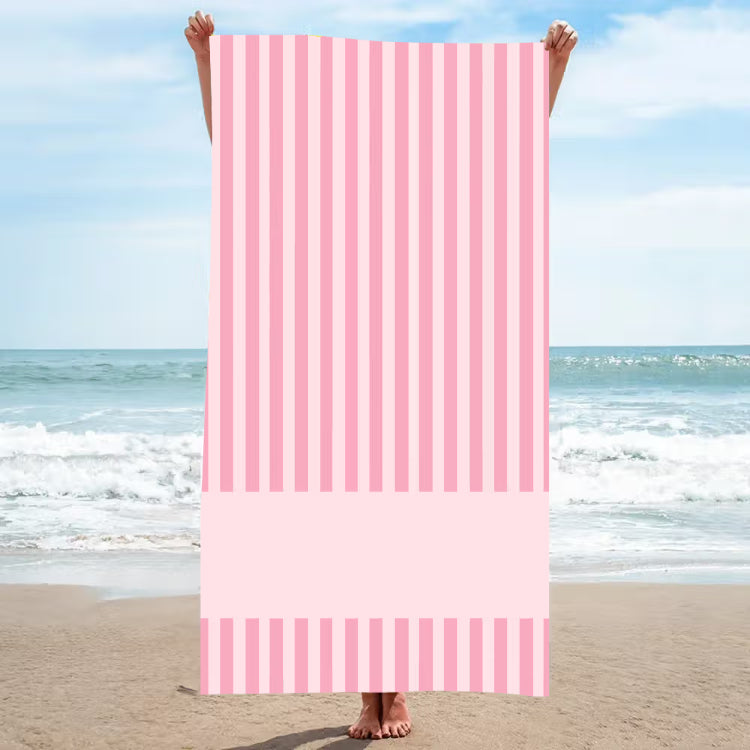 Personalized Coastal Stripe Beach Towel – Custom Name Quick-Dry Summer Towel