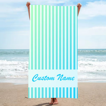 Personalized Coastal Stripe Beach Towel – Custom Name Quick-Dry Summer Towel